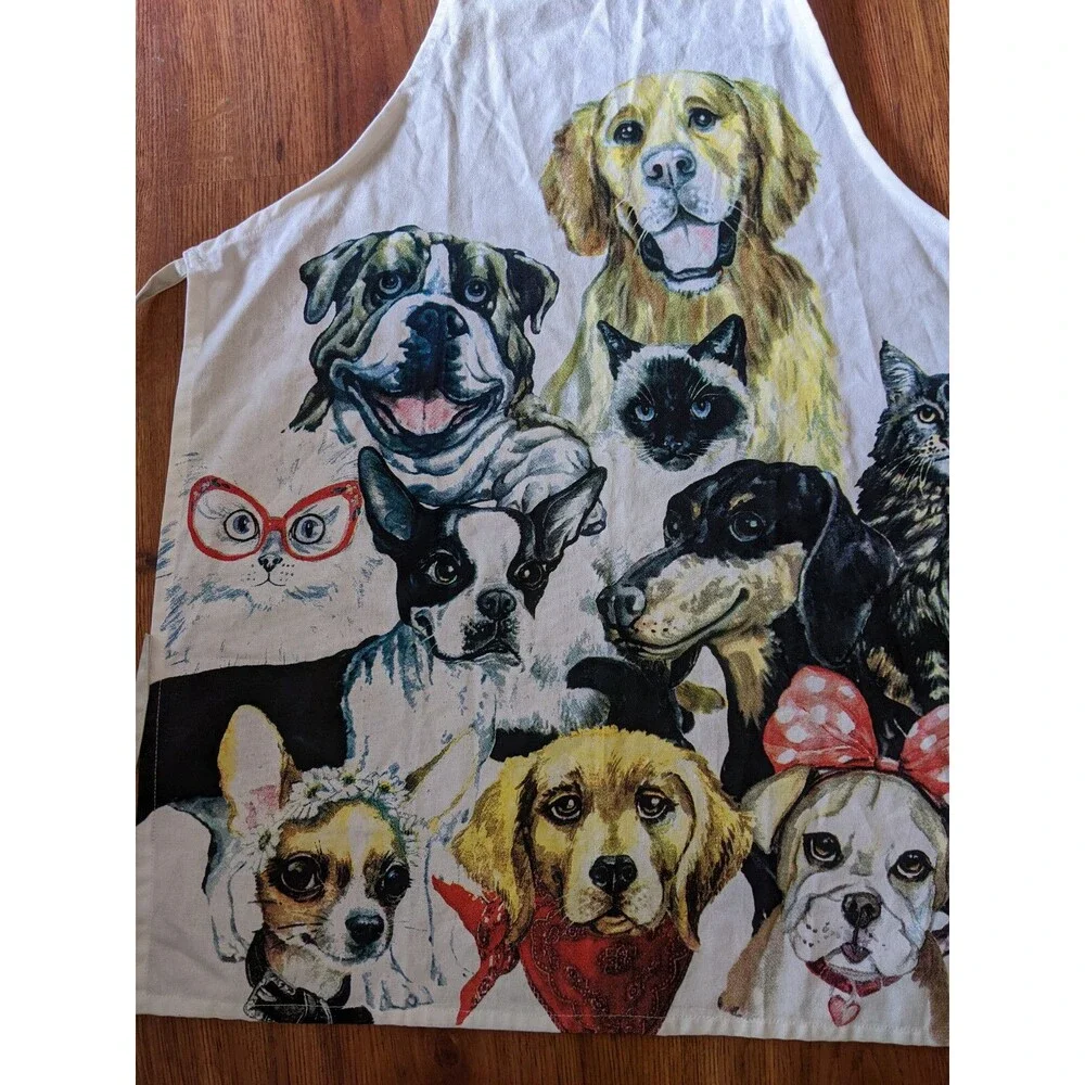 Full Length Apron Dogs Cats Smock Dei  100%  Cotton Pug Siamese Frenchie 10 Dif